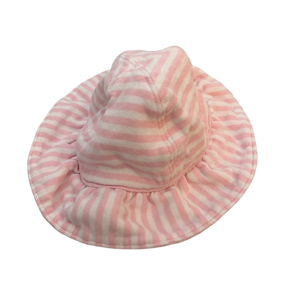 Gymboree Bucket Hat 0-3M Girls Pink White Stripes Chin Strap - Image 2 of 4