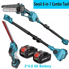 6 in 1 Cordless Pole Saw 16ft Reach Hedge Trimmer Grass Shears Combo Kit 2*4000