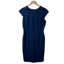 Adrianna Papell Womens Blue Mesh Detail Cap Sleeve Sheath Dress 4