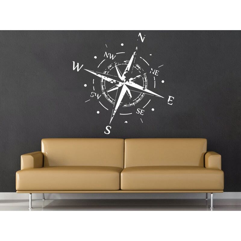 Nautical Decor White Compass Vinyl Sticker Wall Art White