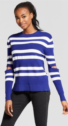 Women's Blue White Striped Cut-Out Elbow Long Sleeve Sweater Various Sizes  NWT | eBay