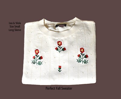 LEA VIOLA Sweater S Cream Long Sleeve Viscose Blend Pullover
