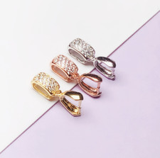 925 Sterling Silver CZ Pendant Pinch Bail Clasp Jade Connector DIY Findings 9