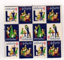 USA Christmas TB Seals, 1961 Block of 12 - MNH