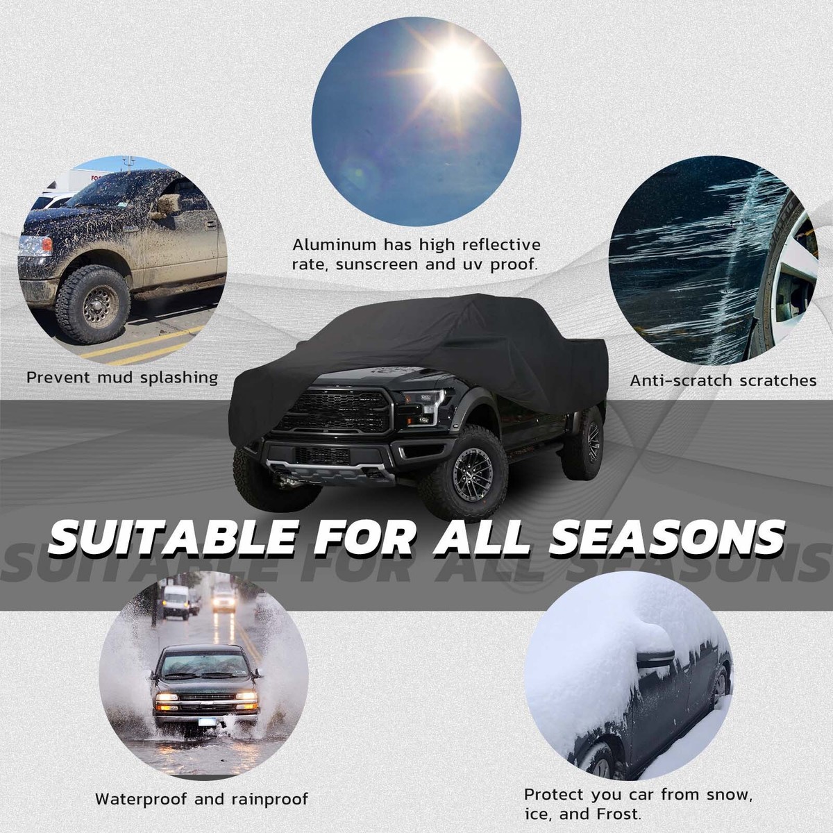 Universal Truck Car Cover – Black – Fits Dodge Ram 1500/2500, Ford F150, Chevy, Toyota – Outdoor All-Weather