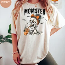 Momster Skeleton Mom Halloween Comfort Color T-Shirt, Mom Spooky Tee