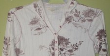 Womens Lg Knit Hoodie Pullover Button Placket Knit Brown Florals