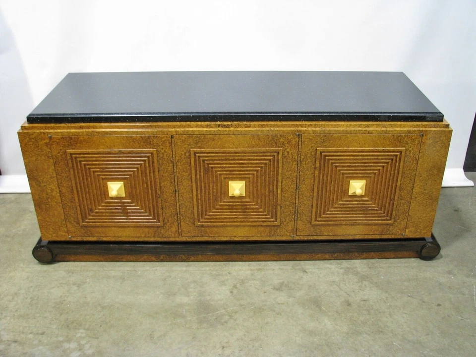 Impresionante gabinete de consola personalizado Art Deco inspirado en Ruhlman de alta gama; nogal burl Foto 2 de 4