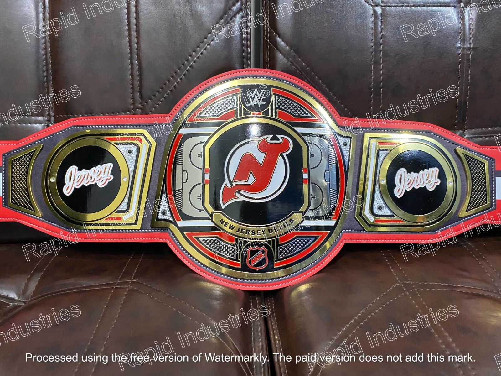New Jersey Devils Belt Championship Legacy Title Adult Size 2mm Brass