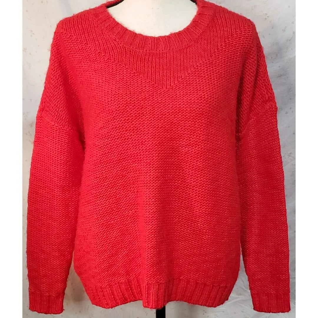 Madewell Wallace Wool Blend Sweater Small Red Knit Retro Thick Crew Neck  80s 90s | eBay