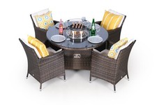 Savannah Gas Fire Pit Outdoor 4 Seater Round Rattan Dining Set