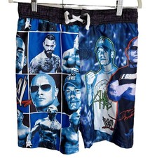 WWE Wrestling The rock Swim trunks Blue Boys 10/12 Board Shorts