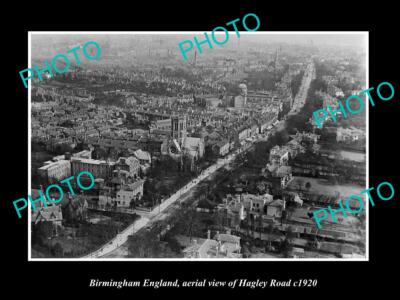 OLD POSTCARD SIZE PHOTO BIRMINGHAM ENGLAND AERIAL OF THE HAGLEY ROAD c1930