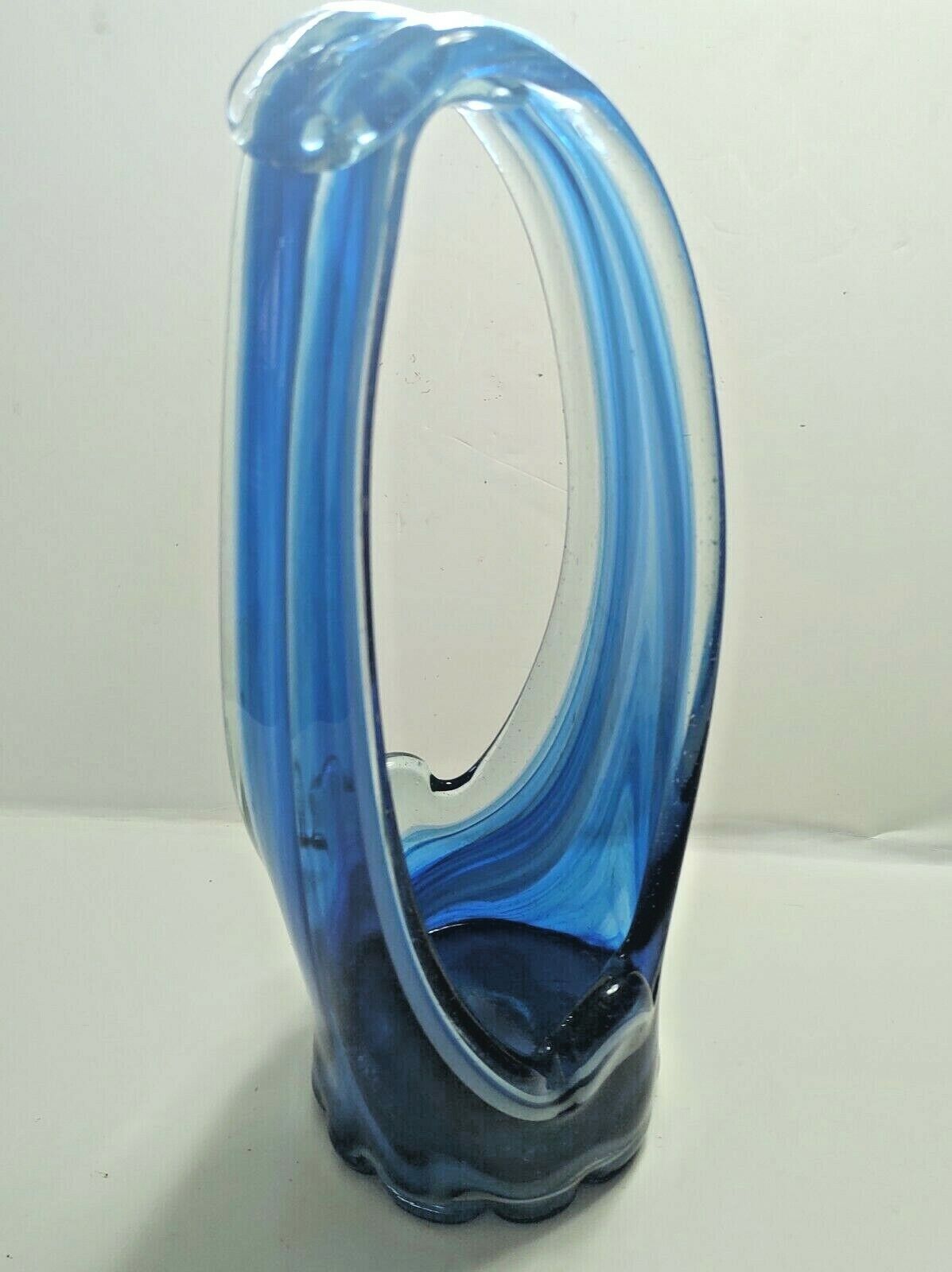 Murano Free Form Hand Blown Vase 11 1/4" Tall  Vintage (1960's) Blue/White/Clear