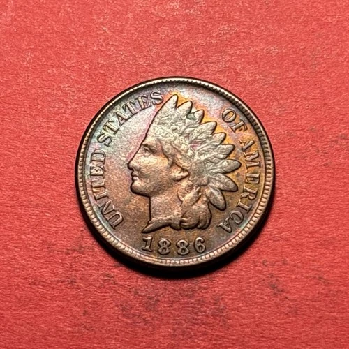 (1) Beautiful Toned Antique 1886 Type 2 Indian Head Cent/Penny VF-VERY FINE NICE