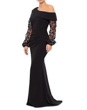 Xscape 4648 Floral Applique Long Illusion Sleeve Gown SZ 6 ($298) Black
