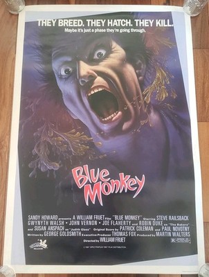 1987 Blue Monkey Original Movie Poster 27x39 One Sheet Vintage Horror Sci-Fi 