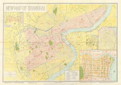 Neue Karte von Shanghai. Stadtplan von Ke Lang & hao Cheng. 1. Auflage Juli 1945