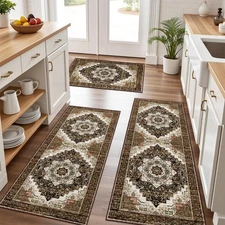 100% Non Slip Kitchen Rugs Sets of 3 Washable Boho Kitchen Mats for Floor Vintag