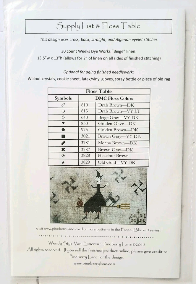 PINEBERRY LANE FANCEY BLACKETT'S BROOMS CROSS STITCH CHART PATTERN NEW - Image 3 of 3