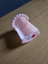 Vintage 'Polly's Cradle' pink Plastic Rocking Dolls House Cradle 7cmL X 4.5W X6H