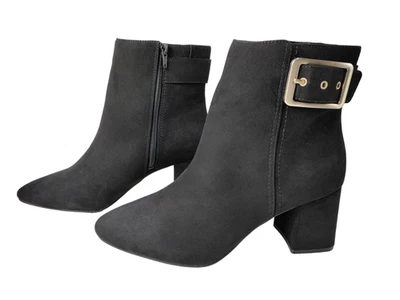 M&S COLLECTION NEW WOMENS M&S INSOLIA UK 6.5 WIDE BLACK VEGAN SUEDE BUCKLE HEEL BOOTS RRP £45