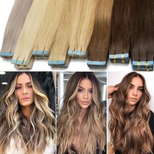 Tape in Hair Extensions 100 Remy Human Hair Invisible Skin Wefts Ombre Colored