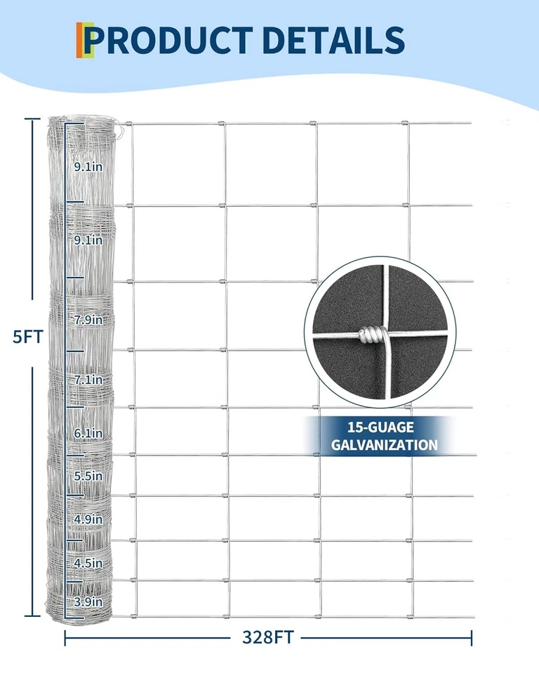 Galvanized Wire Mesh Fence 5FTx328FT, 15-Gauge, Rust-Resistant, Garden & Animal - Image 3 of 4