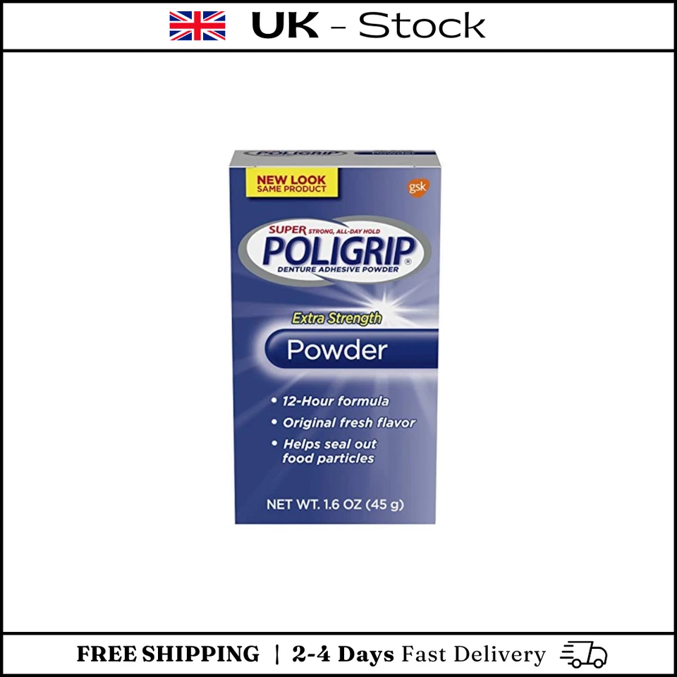PoliGrip Super Denture Adhesive Powder Extra Strength One Bottle 1.6 oz 45 g