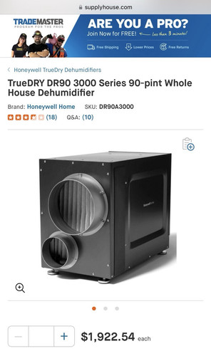 Honeywell Whole Home Dehumidifier DR90A3000 With Fresh Air Integration