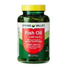 Spring Valley Omega-3 from Fish Oil Softgels for Heart Health, 1000 mg, 60 Count