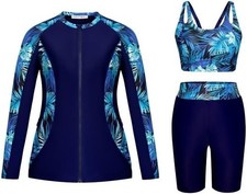 Hanna Nikole Women's 3 Piece Plus Size Rash Guard Long Sleeve Swim Shirt  UK26