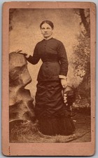 Antique CDV Circa 1880s Lady In Dress Holding Hat Unmarked