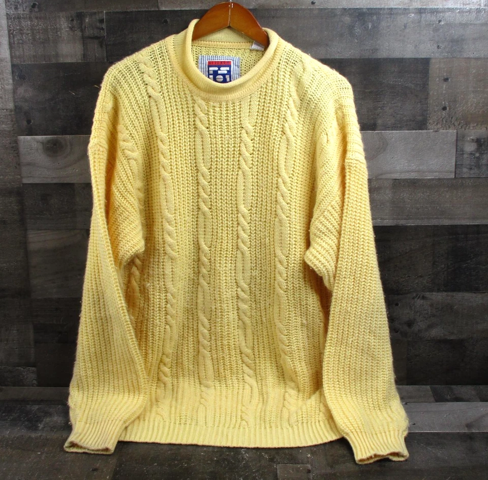 Vintage Gitano Sweater Mens XL Yellow Cable Knit Roll Neck Acrylic Fisherman 90s - Image 2 of 4
