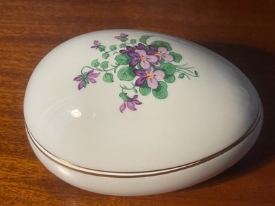 Augarten Wien Porcelain Egg Trinket Box - Purple Violets #5600 Νέο χωρίς ετικέτε