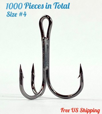 Dyxssm Treble Fishing Hooks Triple 4# Black 100 Pieces per Pack Set of 10