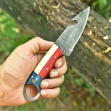 Handmade Damascus Steel Hunting Knife Fixed Blade wood Handle Leather Sheath2079