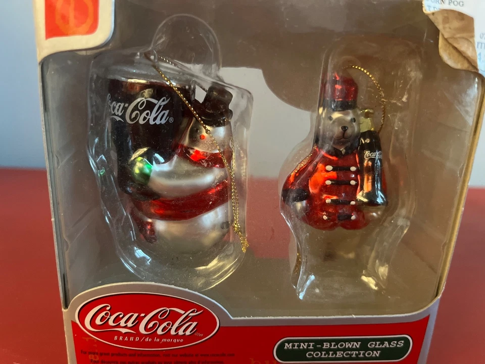 Snowman And Bear Holding Coca Cola Blown Glass-Christmas Tree Ornaments-NW - Image 4 of 4