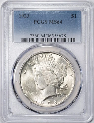 1923 PCGS MS64 Peace Silver Dollar Philadelphia Mint Uncirculated BU+