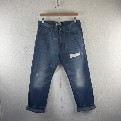 Paper Denim & Cloth l 34 Distressed Destroyed Relax Fit Straight Leg Denim Jeans