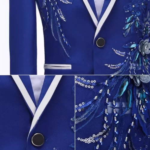 Men Sequin Flower Rhinestone Coat Slim Fit Jacket Suit Blazer Wedding Party Top - Picture 8 of 15