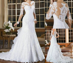 Spitze Mermaid Brautkleider Hochzeitskleid Langarm Lange ...