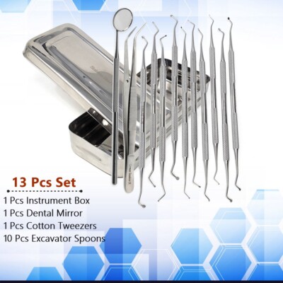 DENTAL EXCAVATOR SET OF 10 RESTORATIVE SPOON DENTAL INSTRUMENTS CE WITH BOX 13Pc