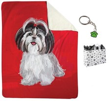 Shih Tzu Fleece Throw Blanket 50" x 60", Paw Keychain  Paw Bag Bundle Set NWT