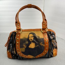 Sharif Leather Handbag Women Large Brown Black Snakeskin Mona Lisa Art