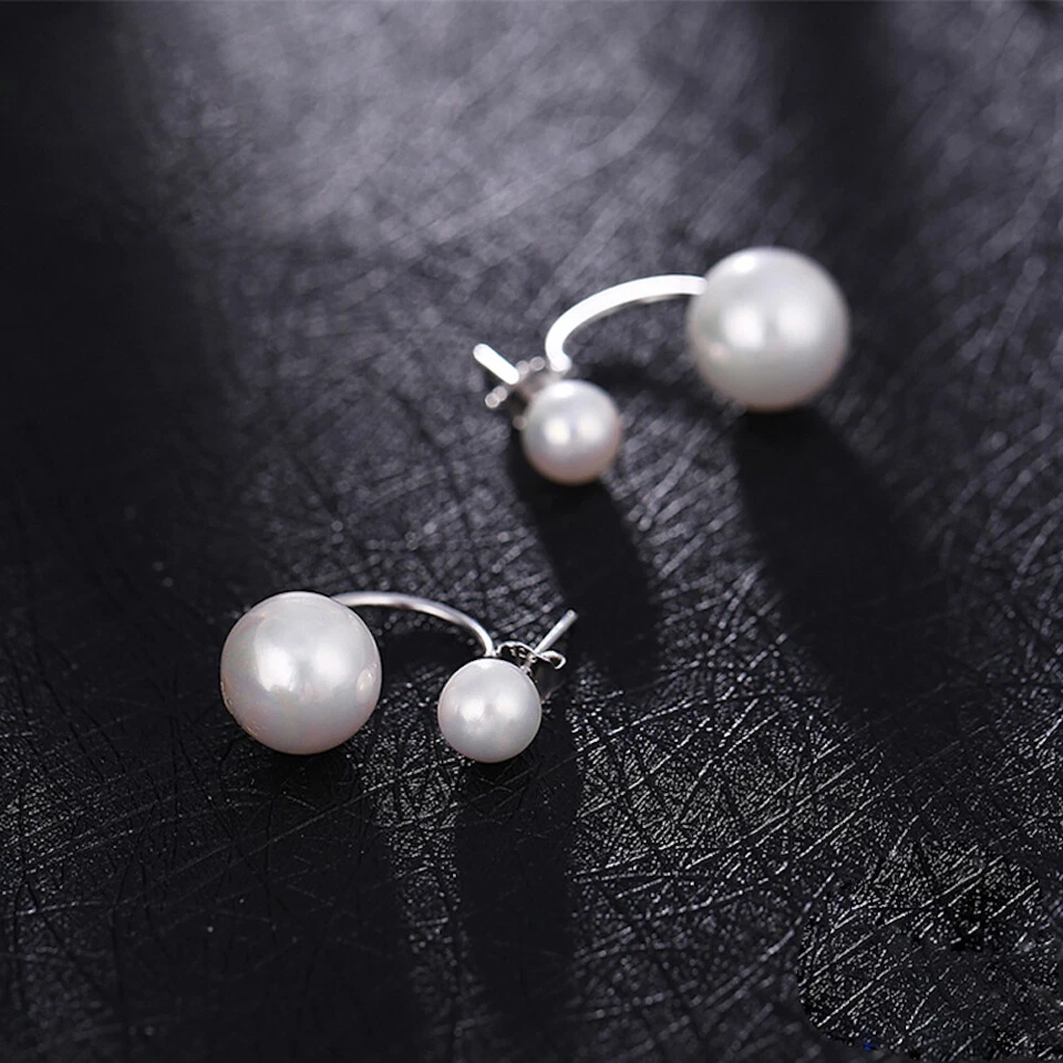 PERLEN SCHMUCKSET 925 STERLING SILBER PLATTIERT HALSKETTE PERLE KETTE OHRRINGE - Bild 4 von 4