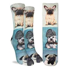 Dashing Dogs Women's Crew Socks-Shoe Size 5-9 Good Luck Novelty Woof Fashion New