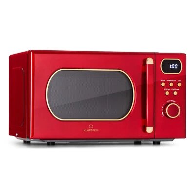 KLARSTEIN Microondas con Grill 20L 800W Ø25,5cm 8 Programas 5 Niveles Diseño Retro Rojo