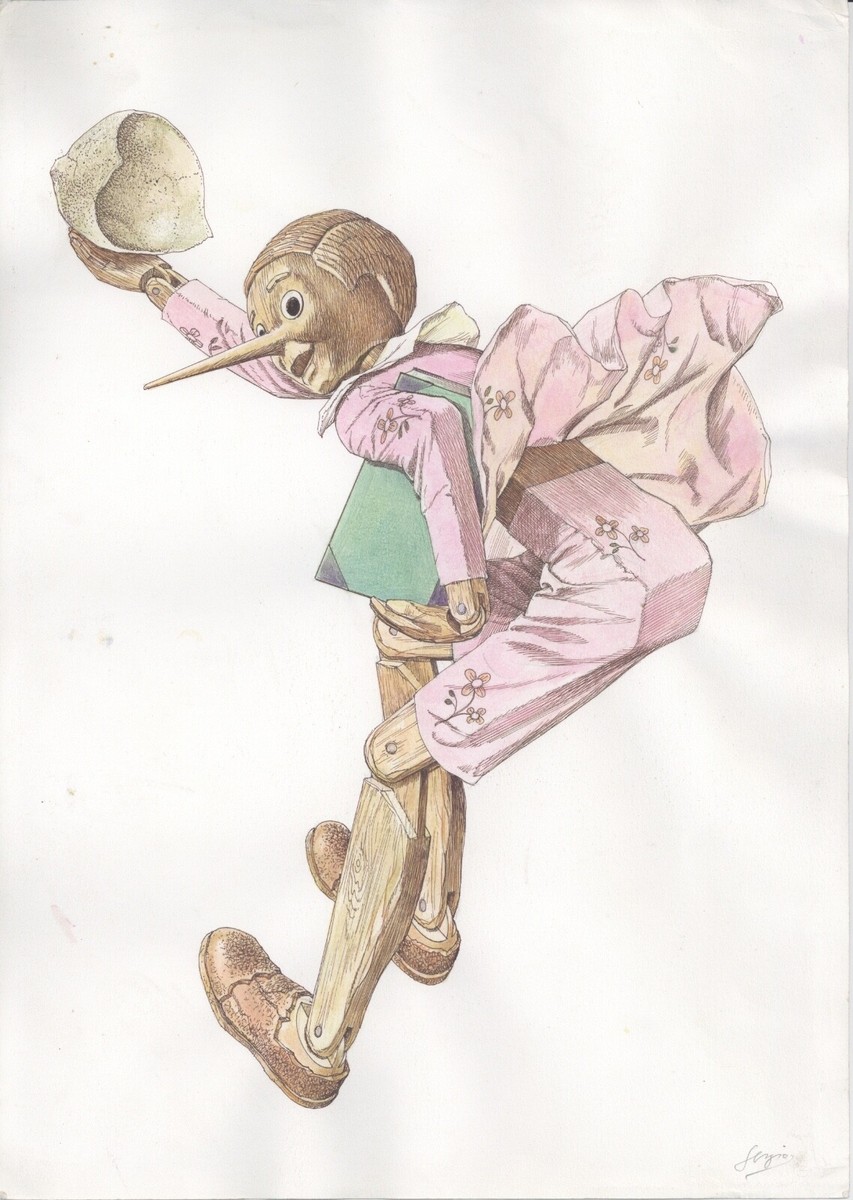 PINOCCHIO Sergio (Romano Rizzato) disegno originale colorato a