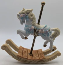 Rocking Carousel Horse  Collectible Vintage Brass & Porcelain Pastel 6" x 5"    